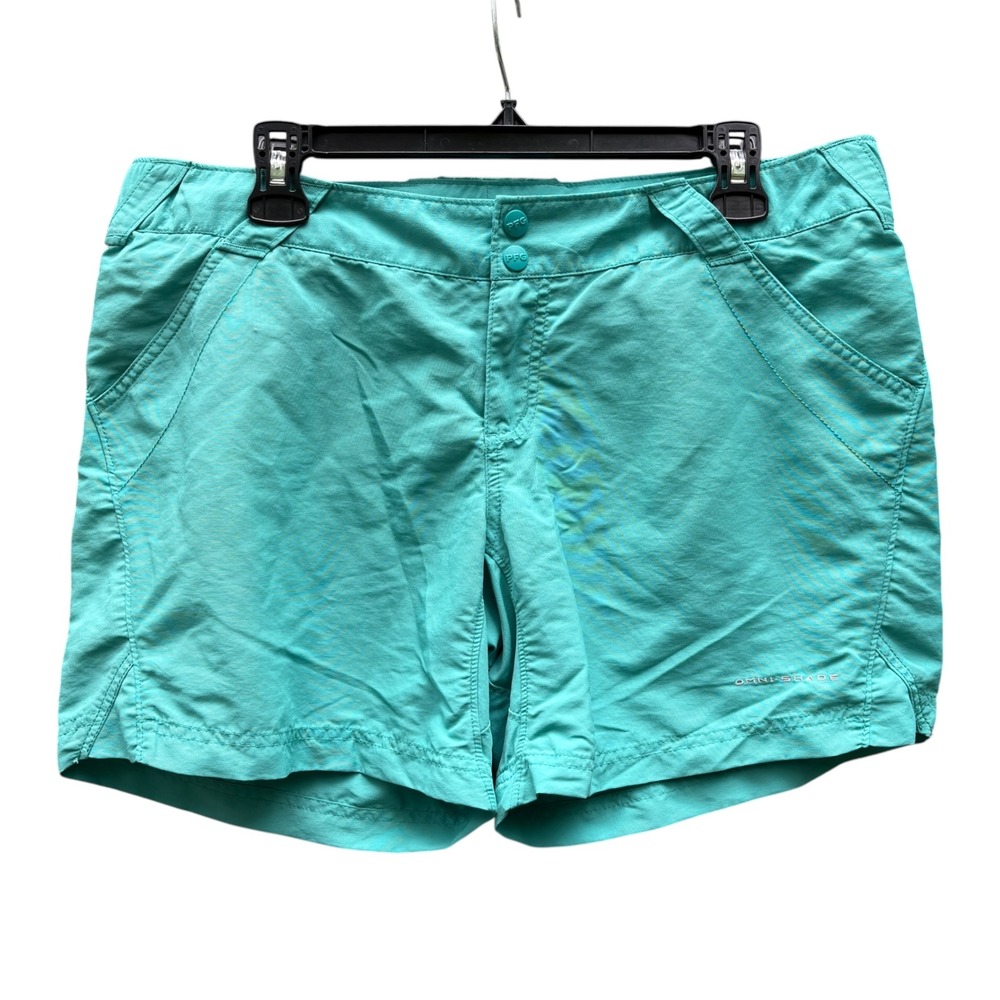 Columbia Womens L PFG Shorts Teal Blue Green Omni-Shade Nylon Hiking Fishing